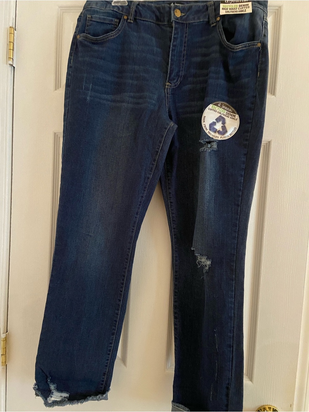 d. jeans Dark Indigo Distressed Cropped Ankle Jeans
